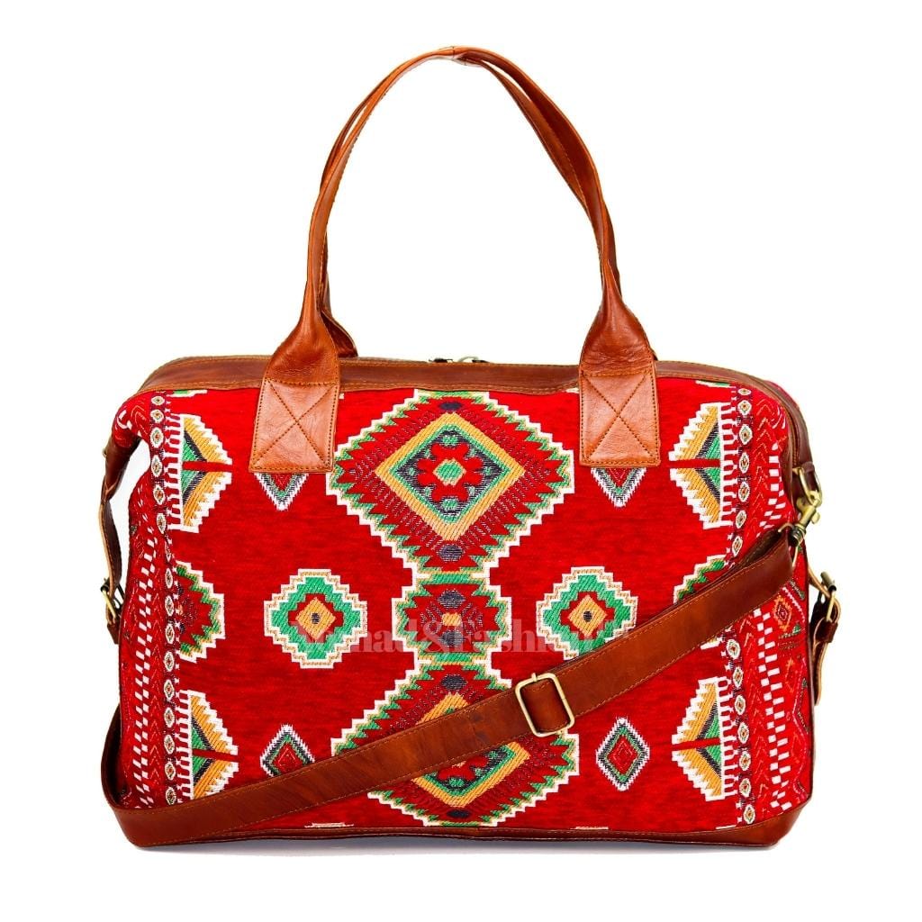 Travel bag Leather with kilim Shoulder Duffle Bag weekender