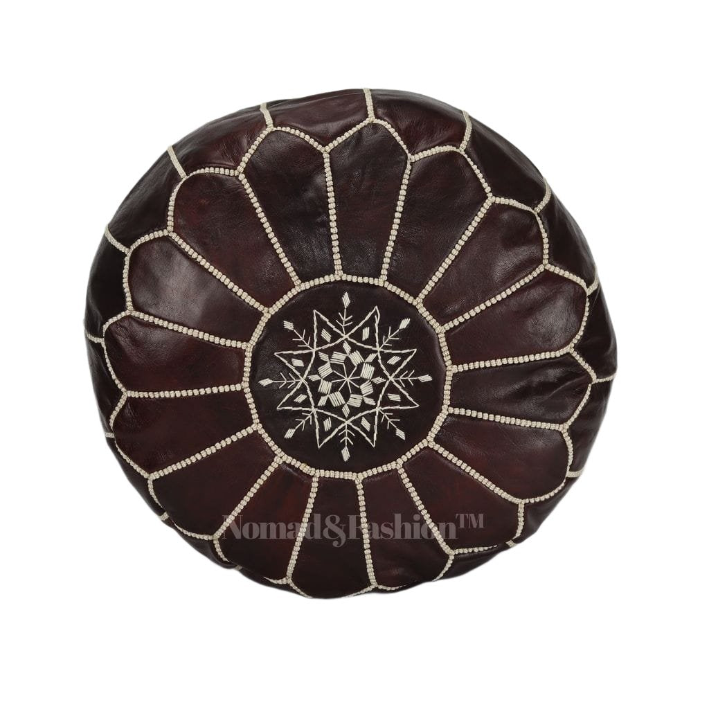 Moroccan pouf leather unstuffed brown &amp; dark brown