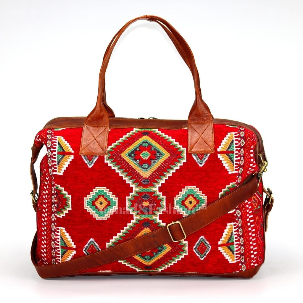 Travel bag Leather with kilim Shoulder Duffle Bag weekender