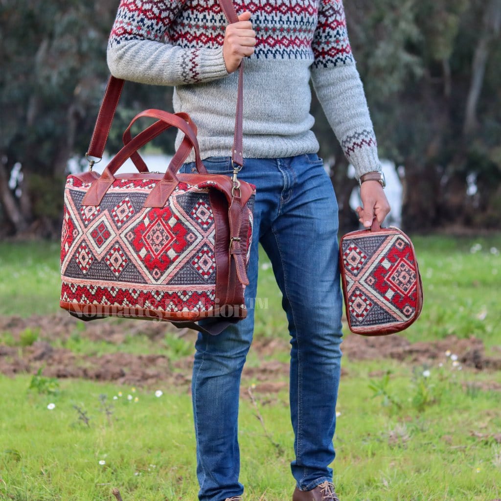 Travel bag Leather with kilim Shoulder Duffle Bag weekender