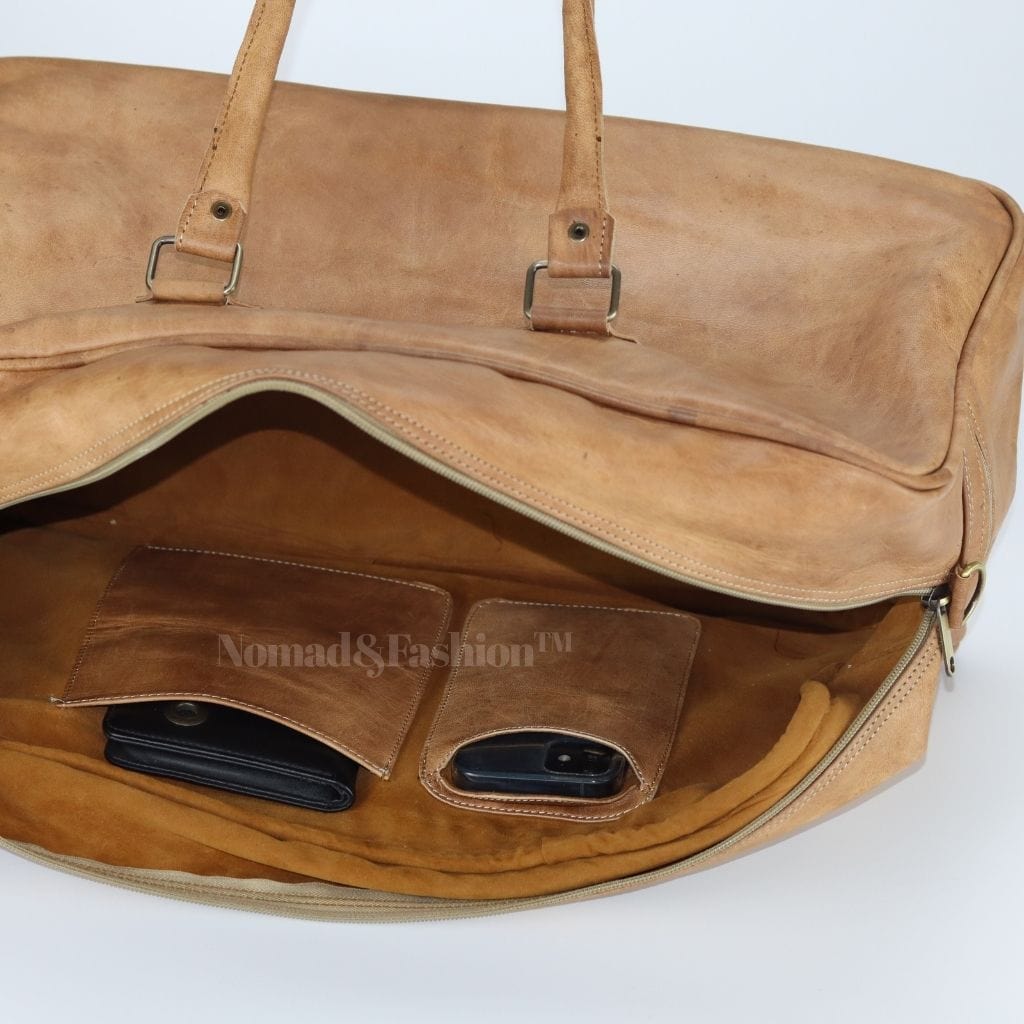 Genuine Handmade leather duffel gym Bag overnight weekender luggage and travel