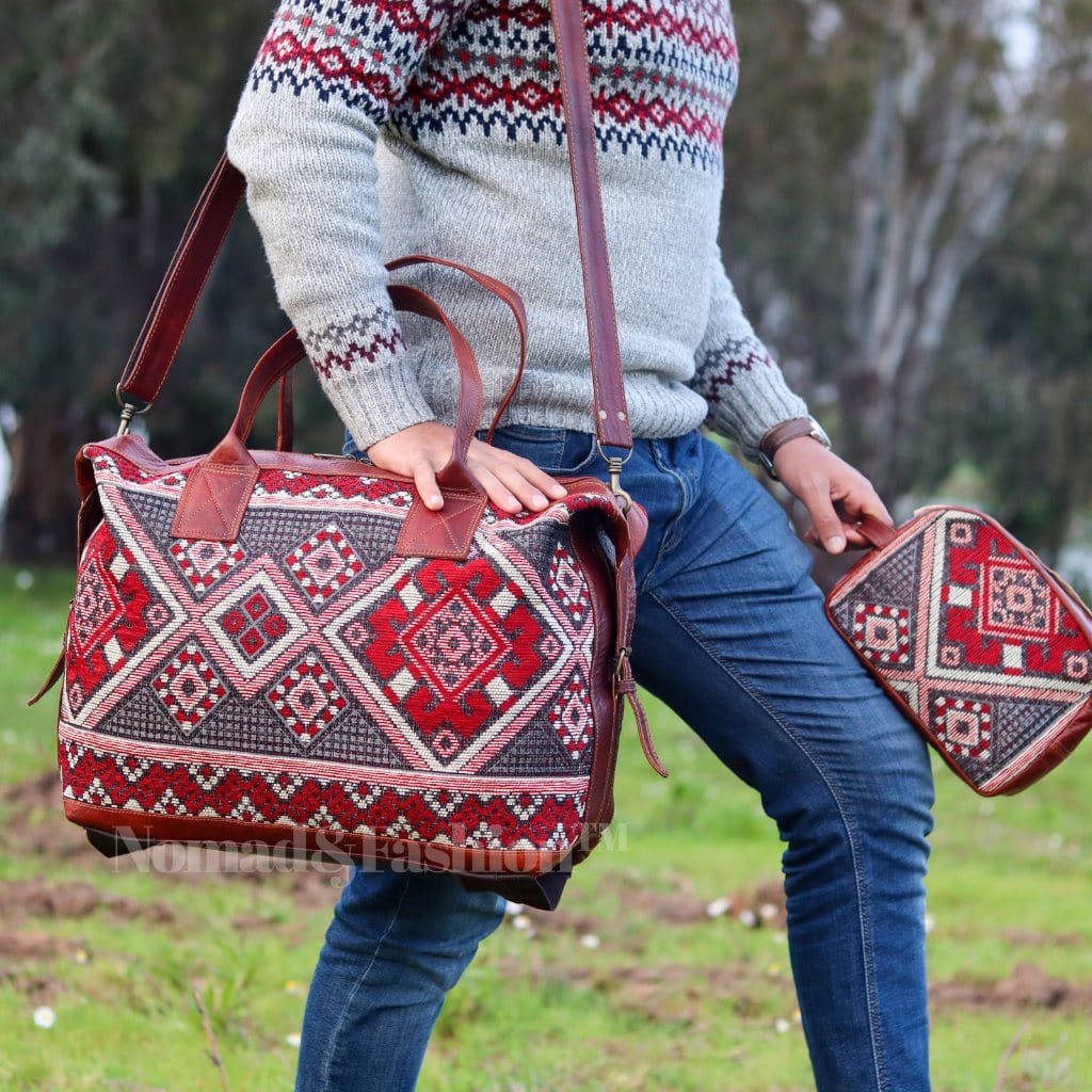 Travel bag Leather with kilim Shoulder Duffle Bag weekender