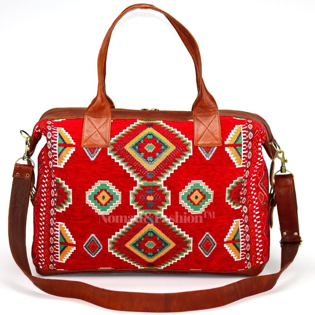 Travel bag Leather with kilim Shoulder Duffle Bag weekender