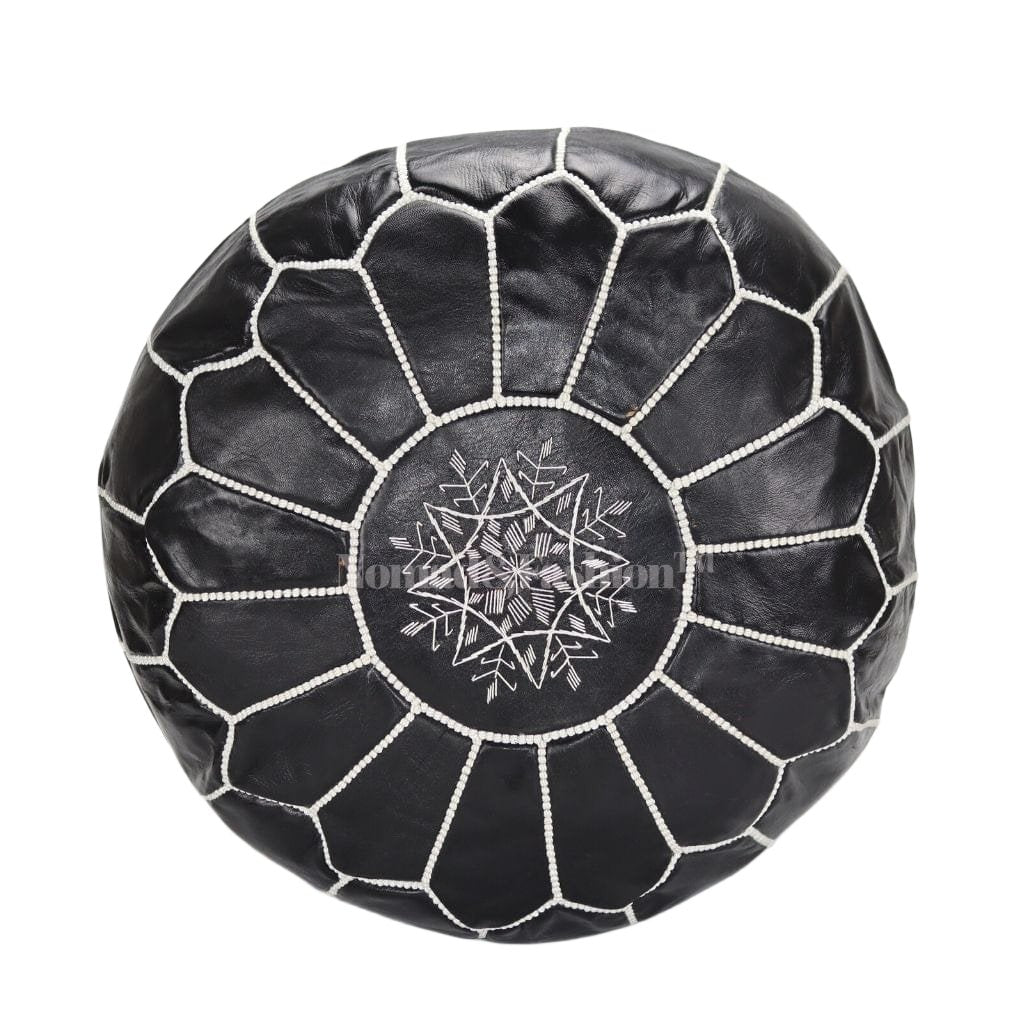 Moroccan pouf leather unstuffed black &amp; white