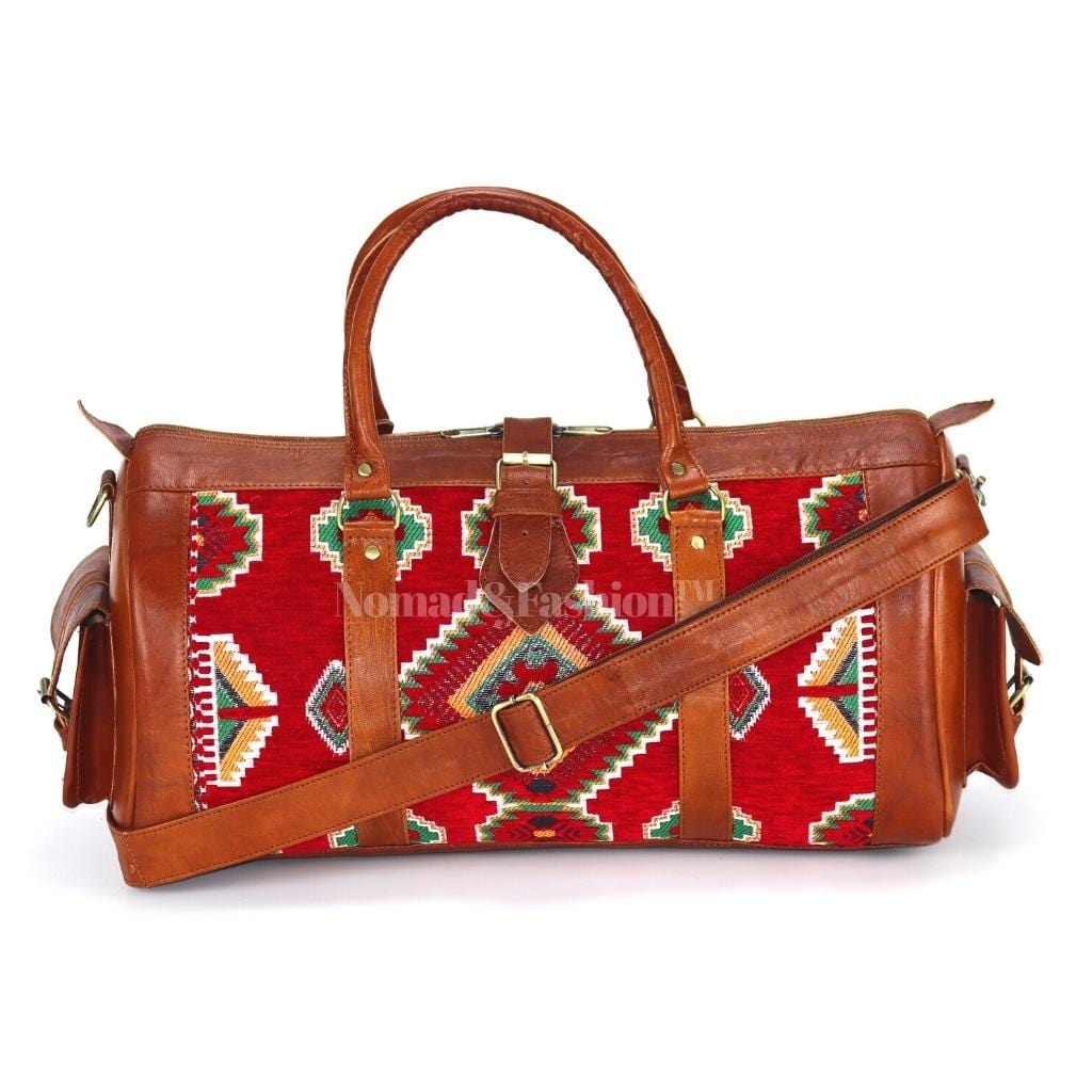 Kilim Travel Bag Unisex Bag Genuine Leather Duffle Large Carry On Travel Weekender Overnight Carryall Bag