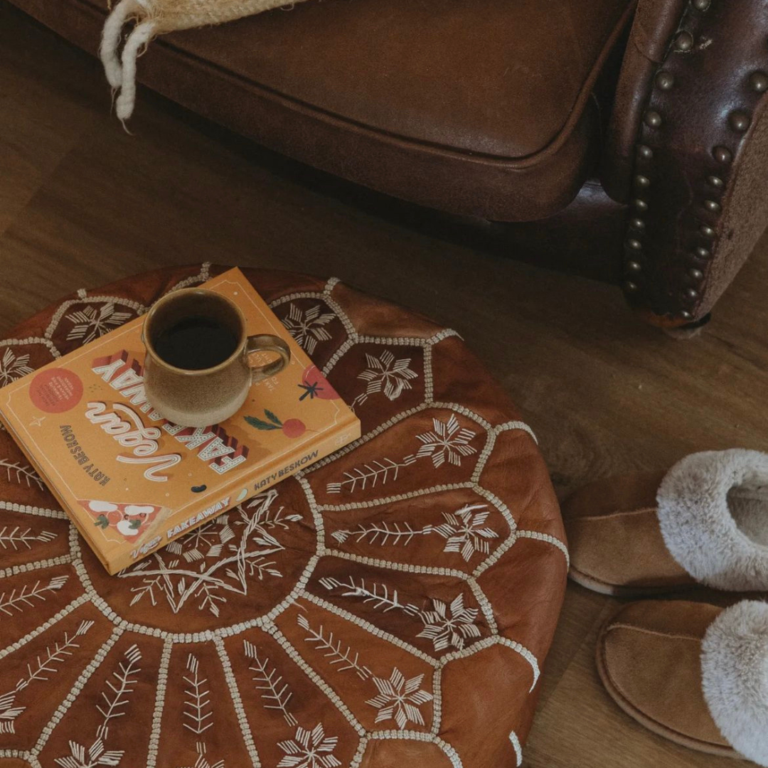 Tan Moroccan Leather Pouf | Ottoman