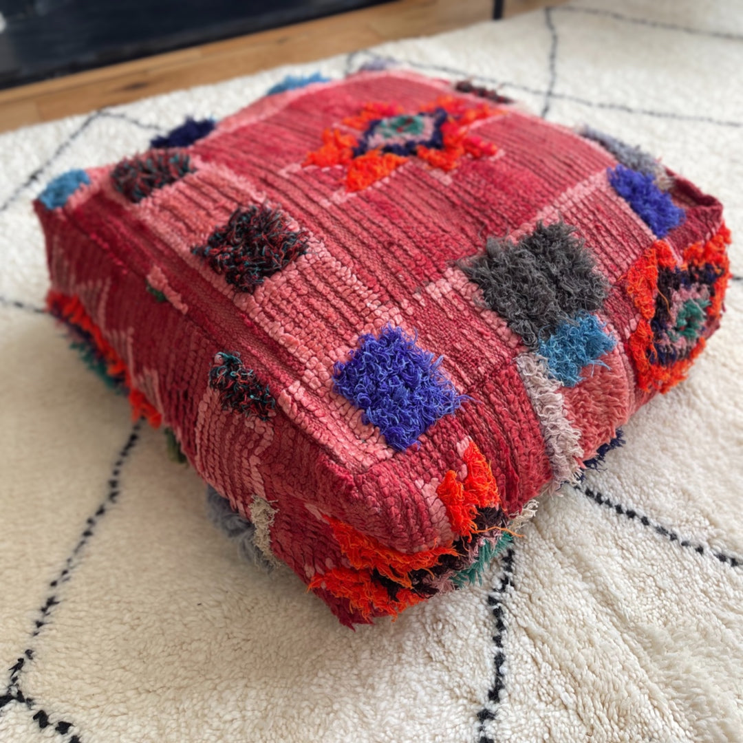 Vintage Berber Pouffe - Boucherouite