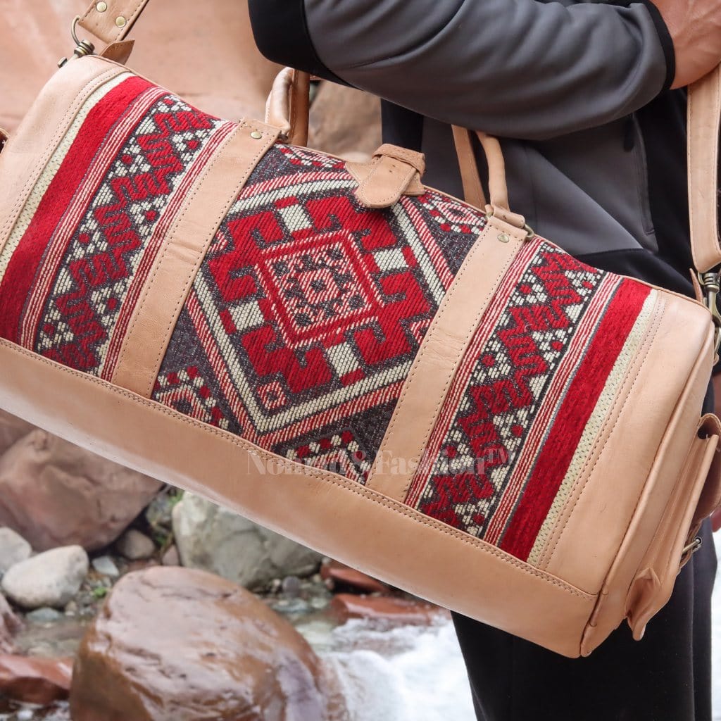 Genuine Leather Duffle Kilim Bag Large Carry On Travel Weekender