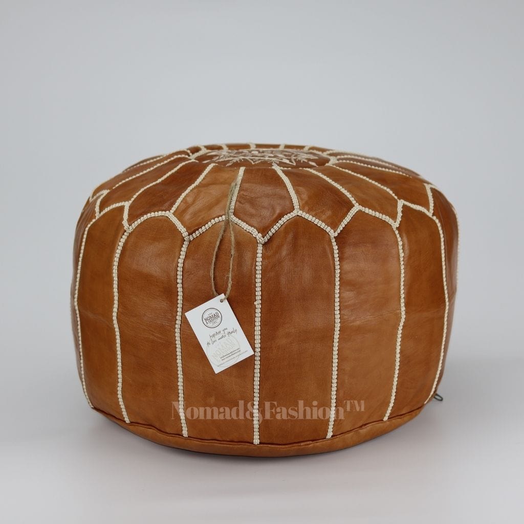 Moroccan pouf leather unstuffed brown &amp; dark brown