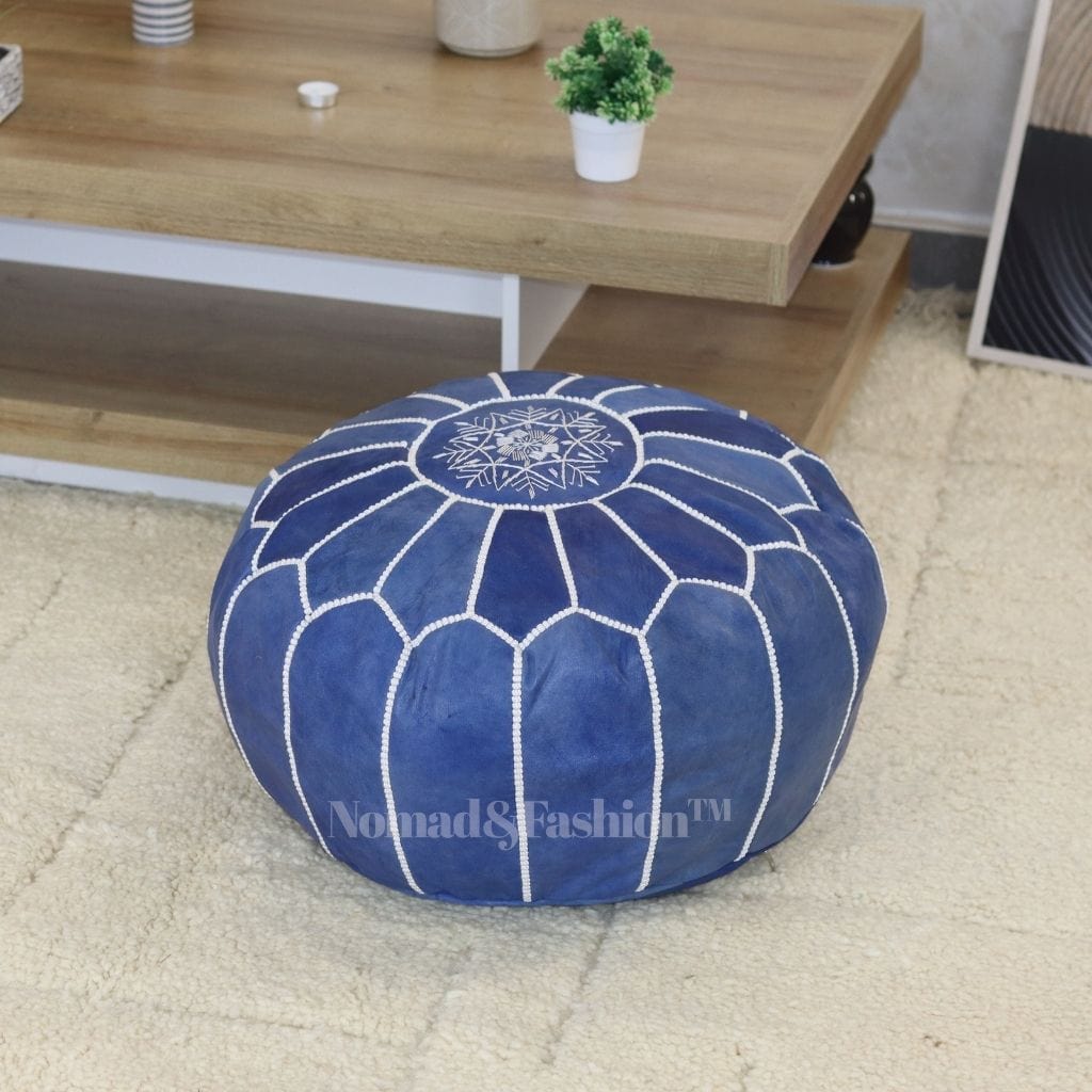 Set of 2 Handmade leather Moroccan pouf ottoman round sofa LIVING ROOM DECOR