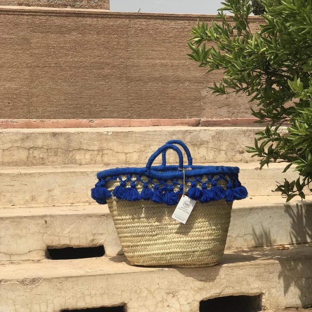 Monogrammed Moroccan Straw Basket With Tassels Personalized