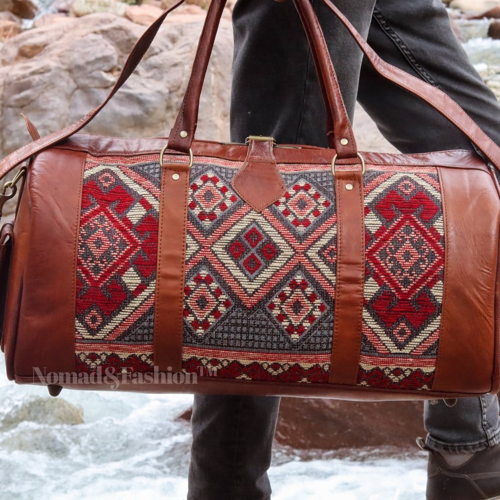 Genuine Leather Duffle Kilim Bag Large Carry On Travel Weekender