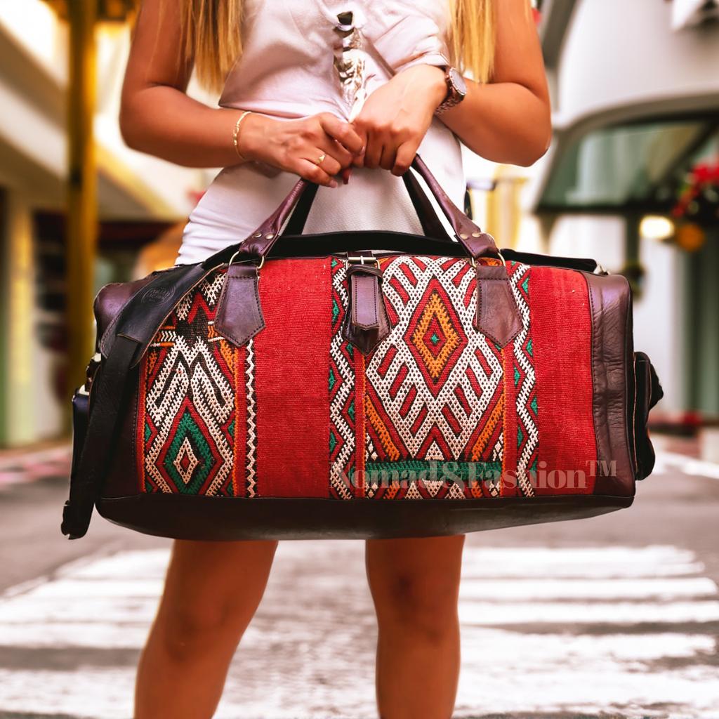 Leather Kilim Travel Bag carry on duffel bag