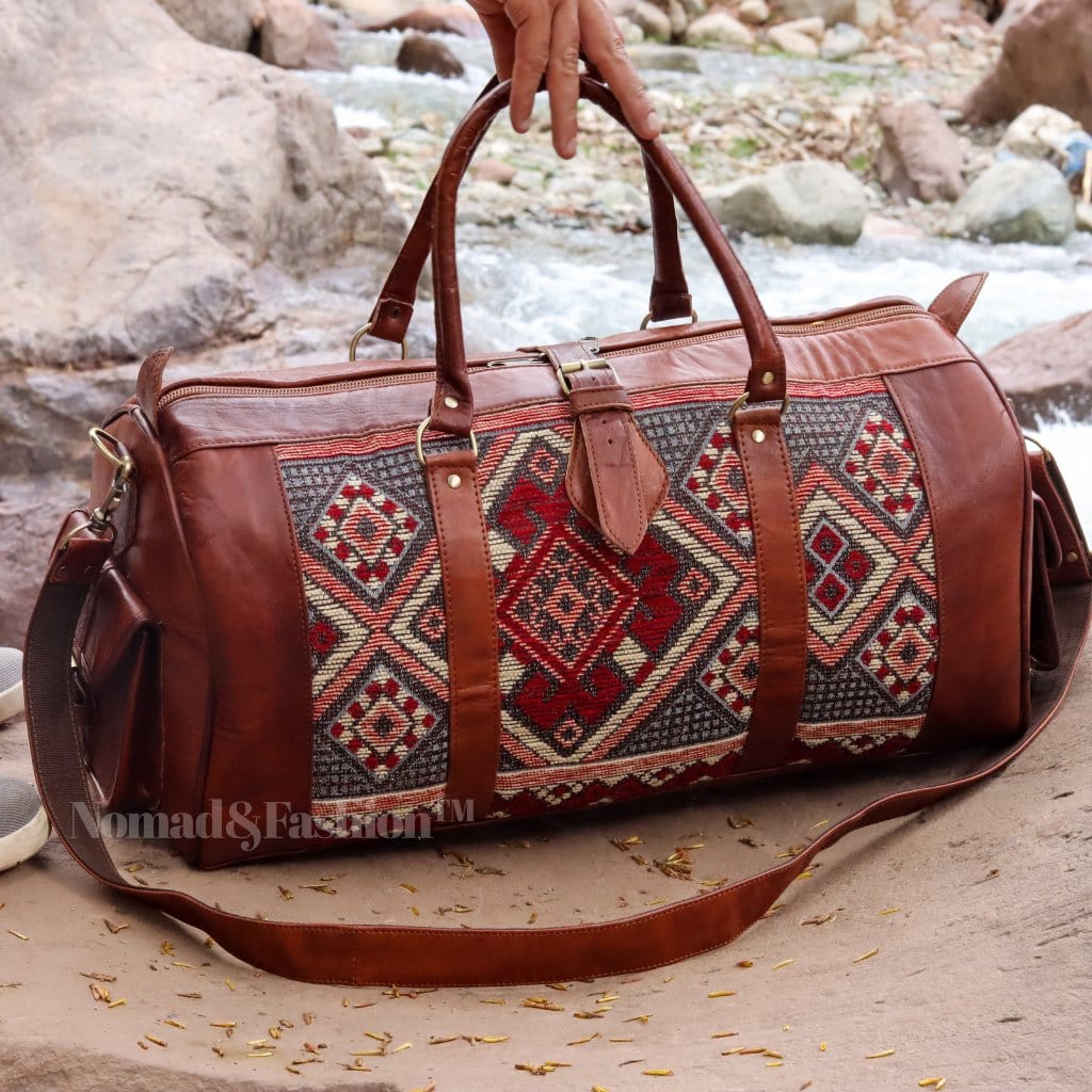 Genuine Leather Duffle Kilim Bag Large Carry On Travel Weekender