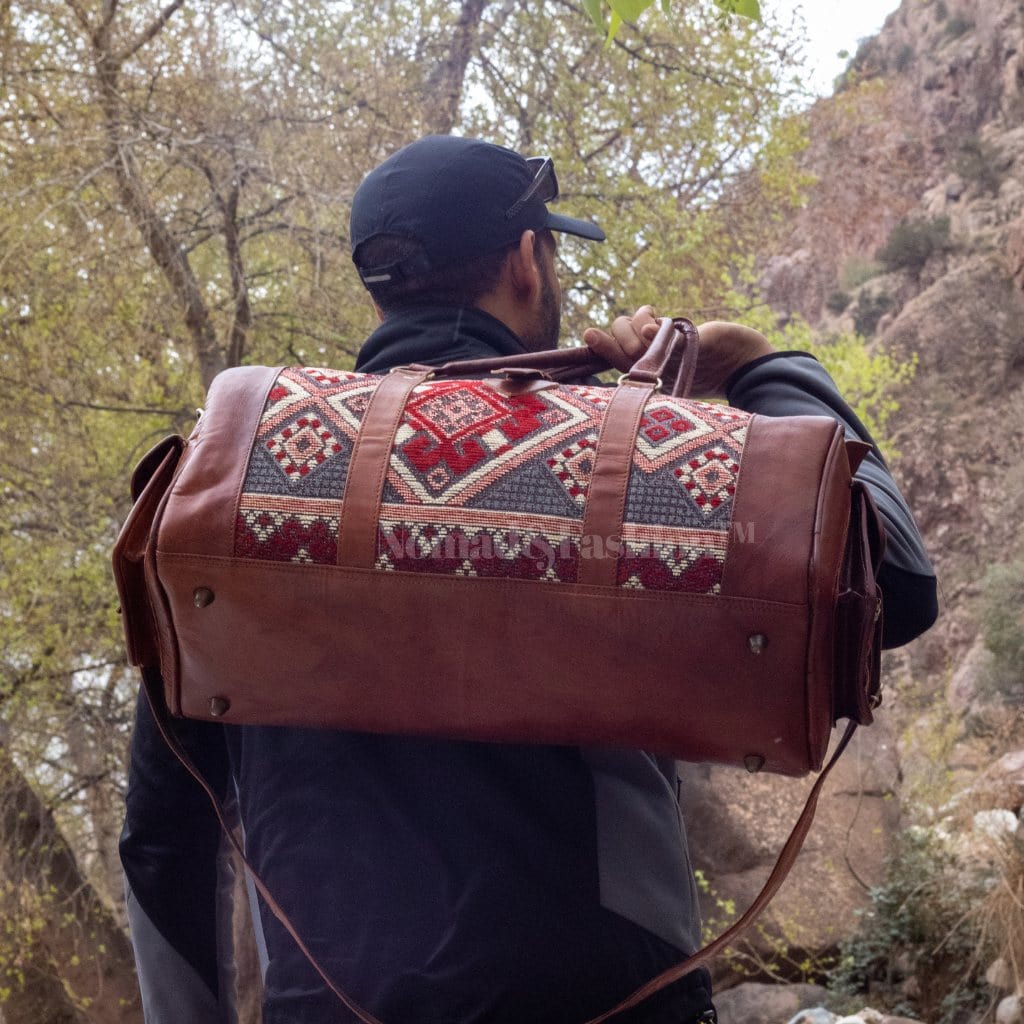 Genuine Leather Duffle Kilim Bag Large Carry On Travel Weekender