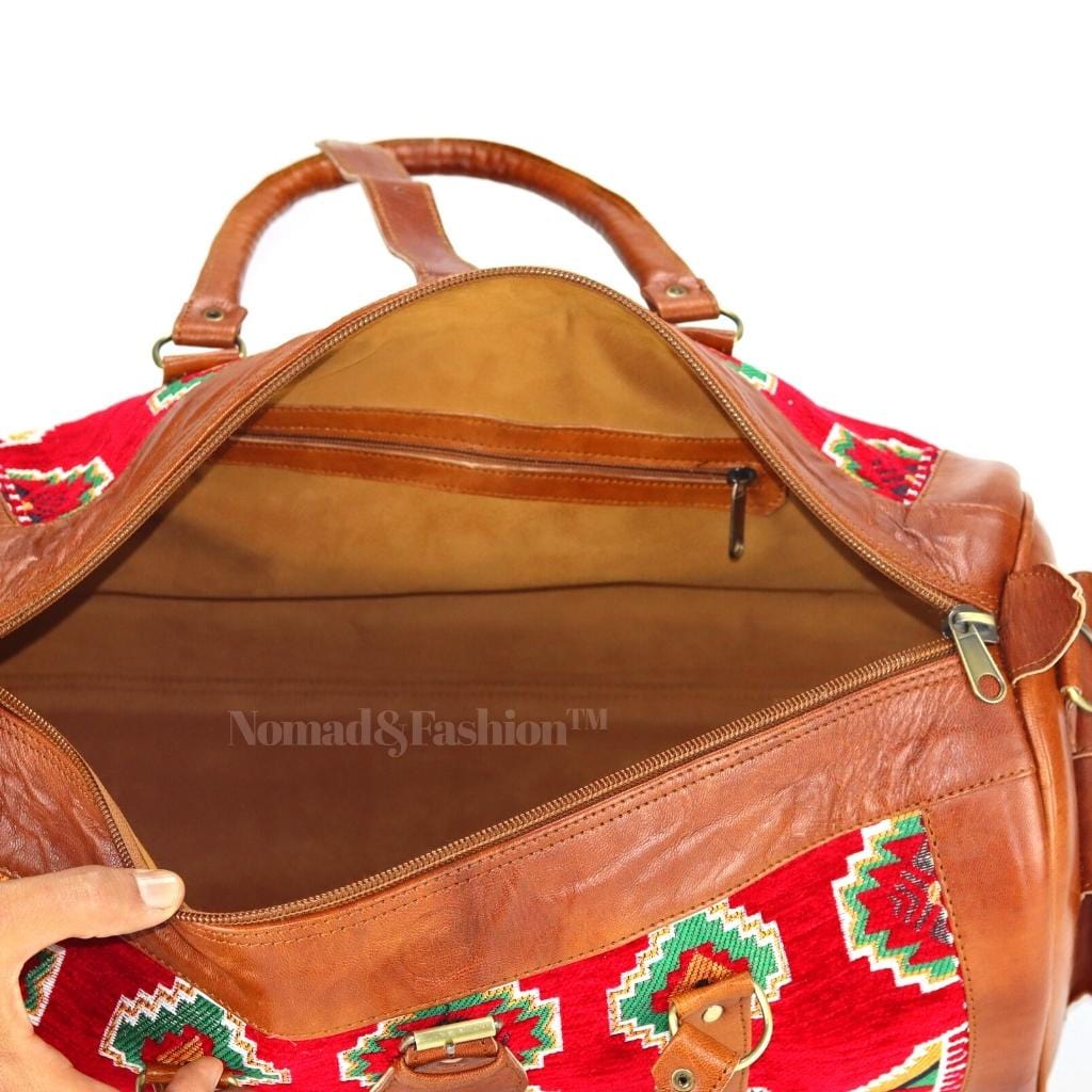 Kilim Travel Bag Unisex Bag Genuine Leather Duffle Large Carry On Travel Weekender Overnight Carryall Bag