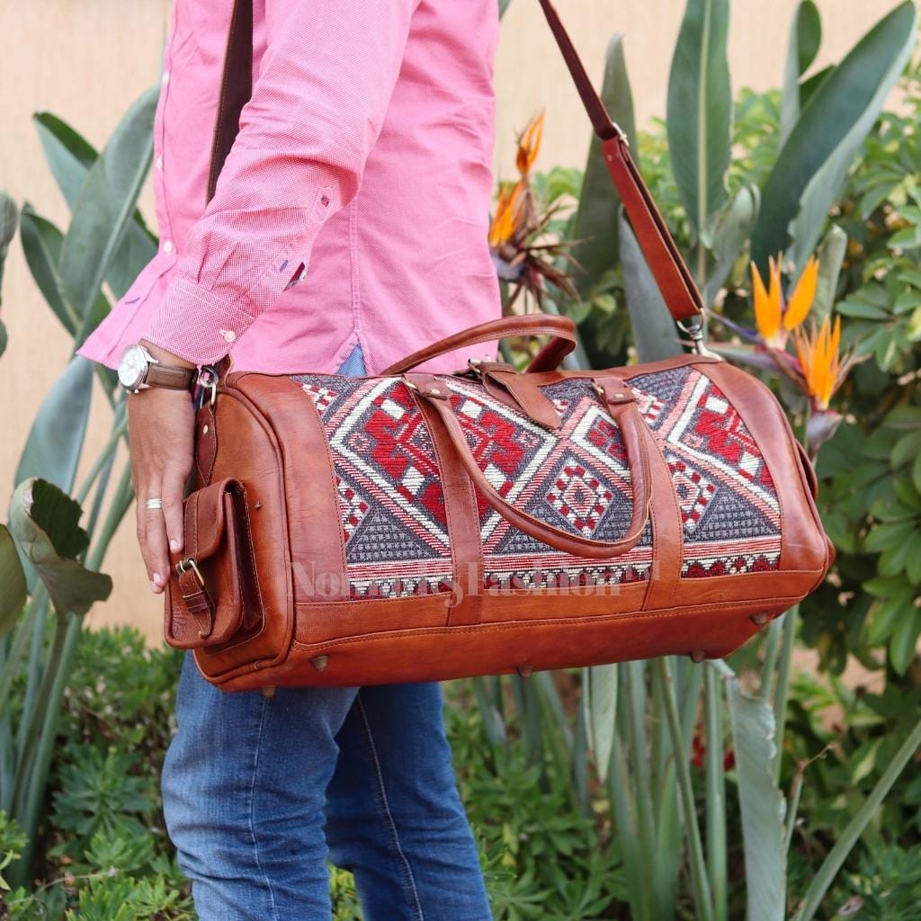 Genuine Leather Duffle Kilim Bag Large Carry On Travel Weekender