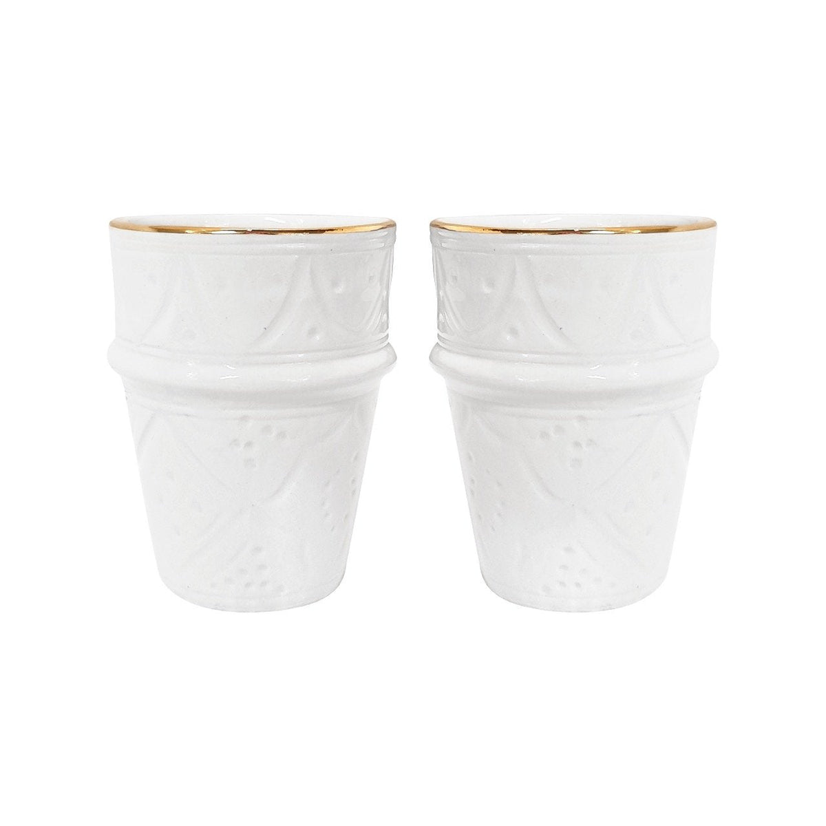 Set of 5 BELDI CERAMIC EMBOSSED CUPS WHITE