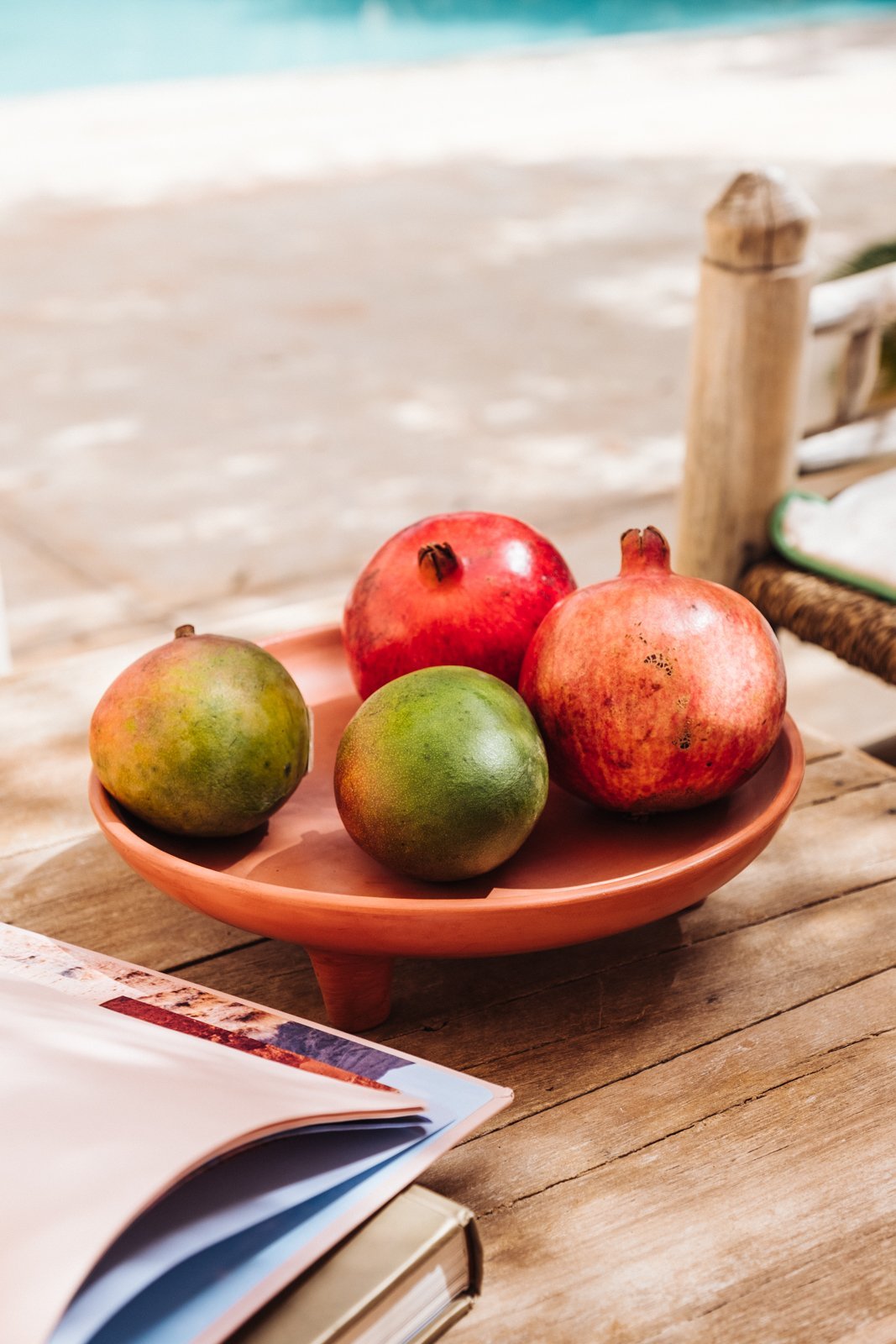 set of 2 Tadelakt Tripod Fruit Bowl Terracotta