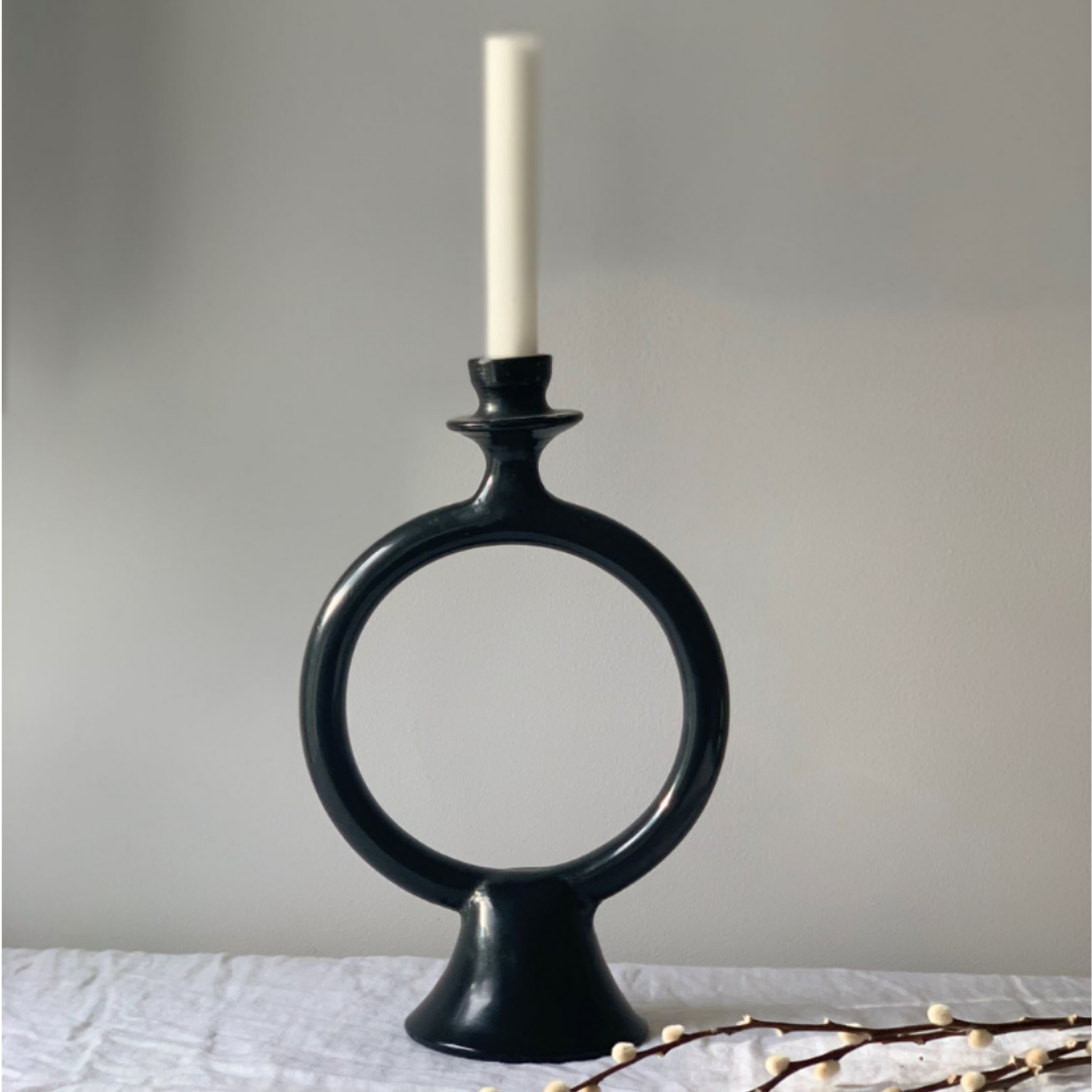 Set of 2 Ring Candle Holder Black