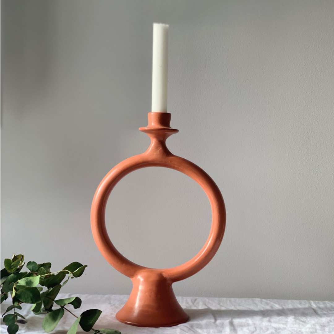 Set of 2 Ring Candle Holder Terracotta