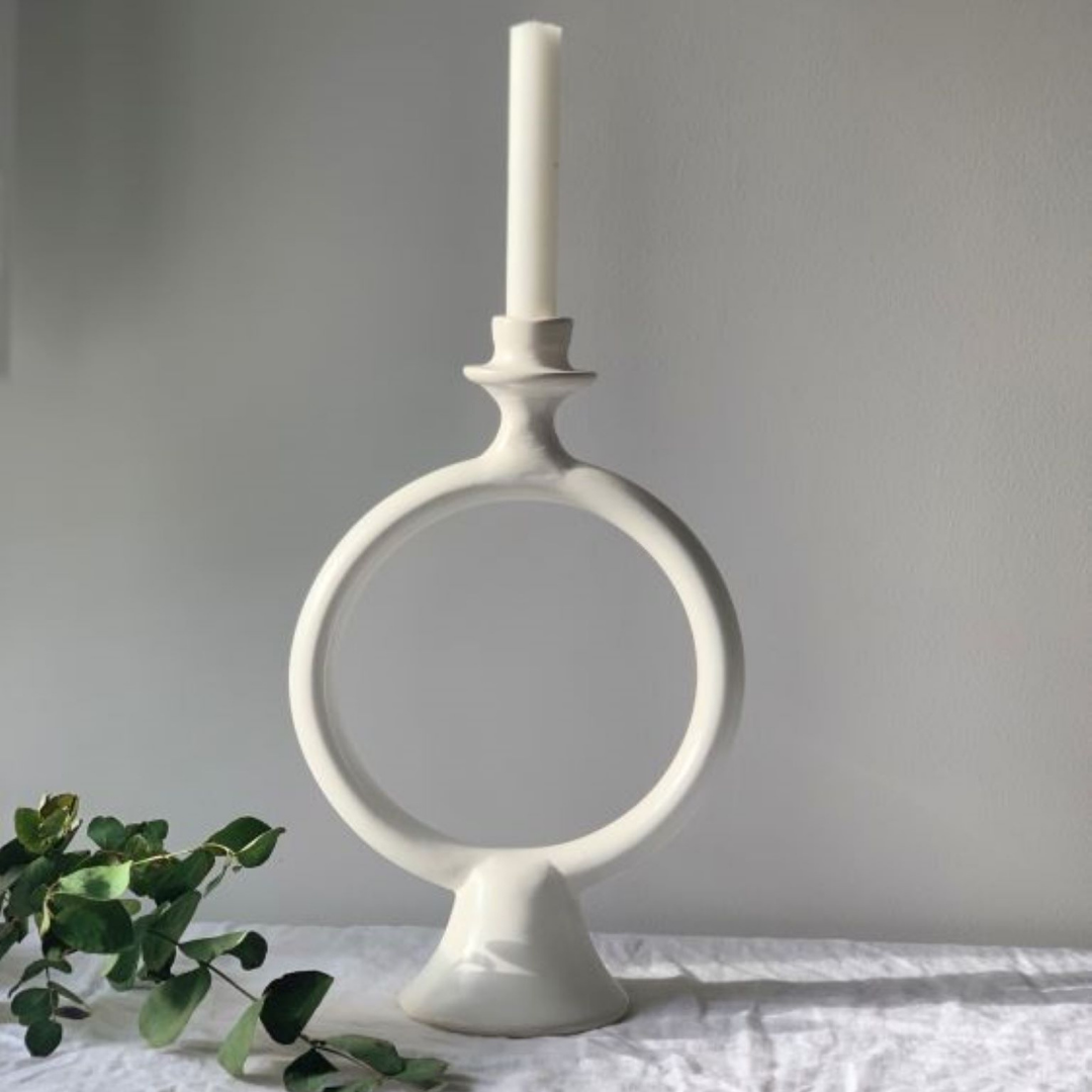 Set of 2 Ring Candle Holder White