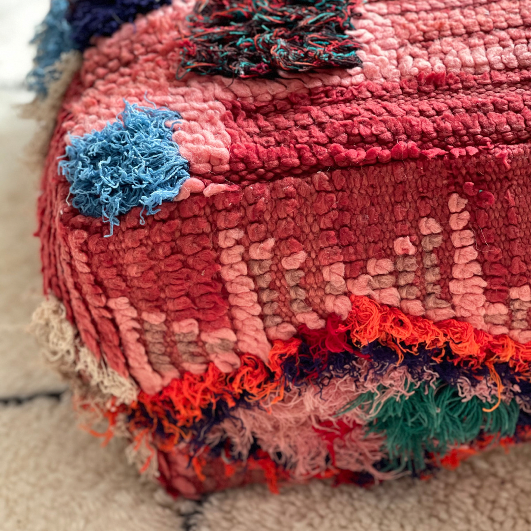 Vintage Berber Pouffe - Boucherouite