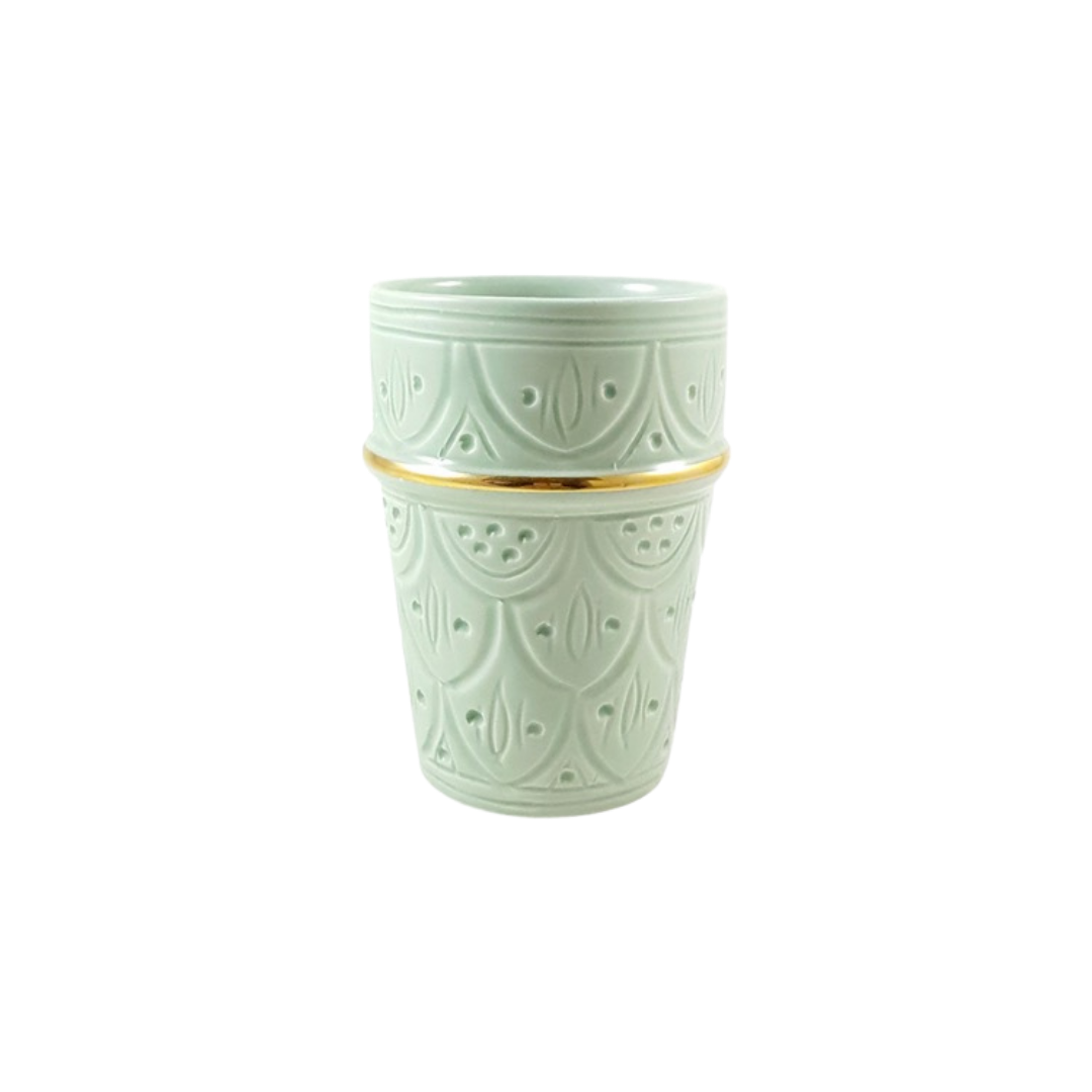 Set of 4 BELDI CERAMIC EMBOSSED CUPS PISTACHIO