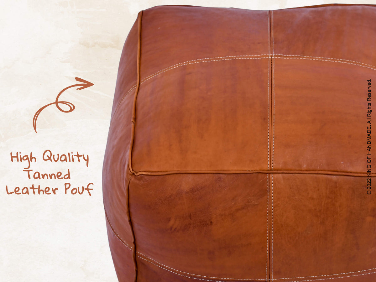 Handmade Leather Pouf Ottoman - Moroccan Footstool