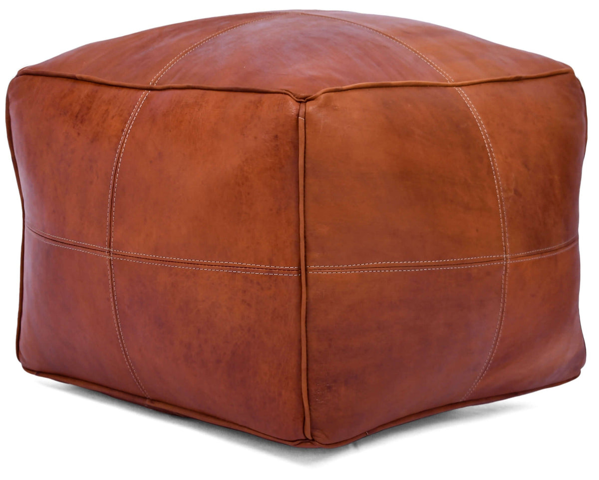 Handmade Leather Pouf Ottoman - Moroccan Footstool