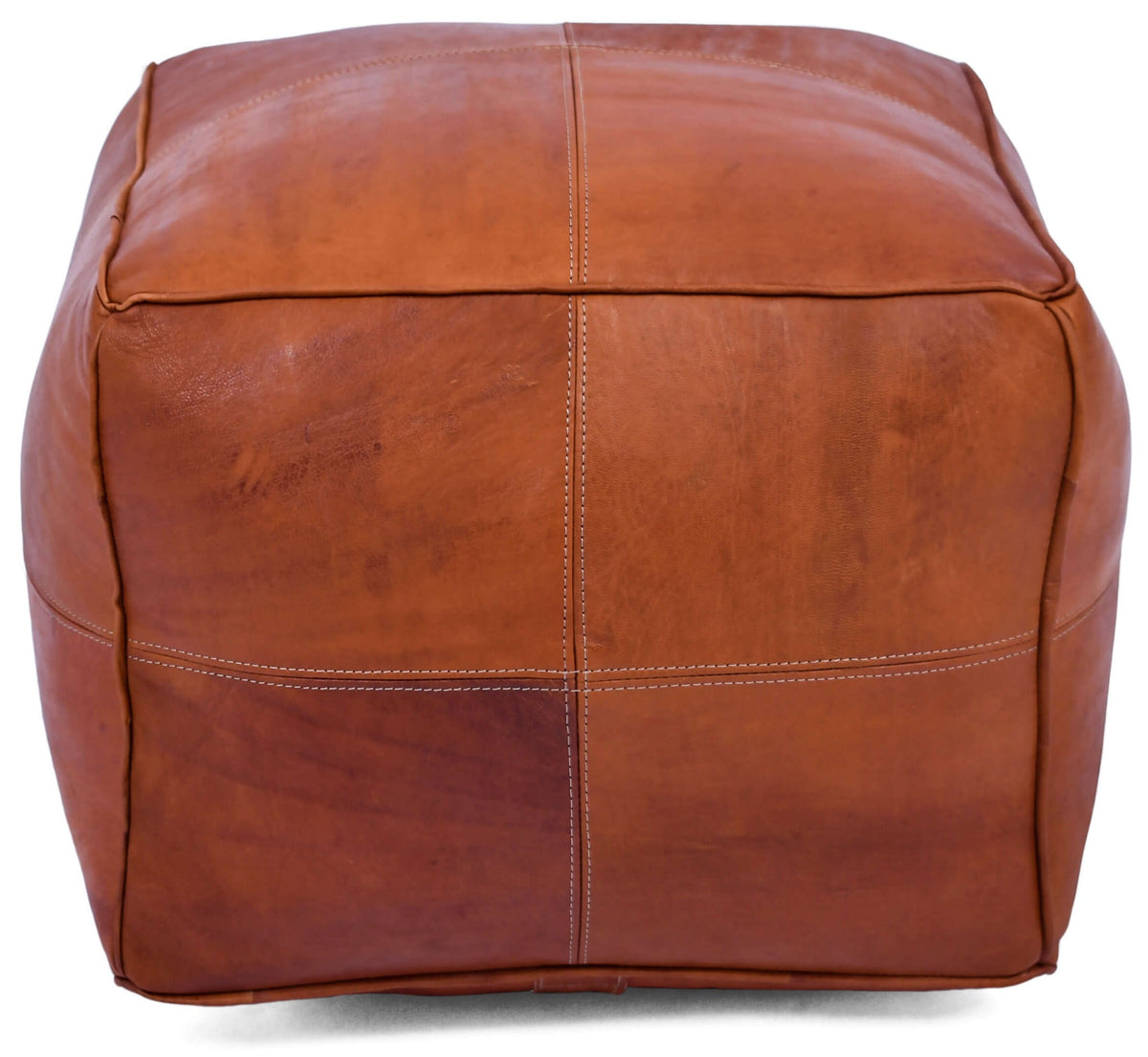 Handmade Leather Pouf Ottoman - Moroccan Footstool