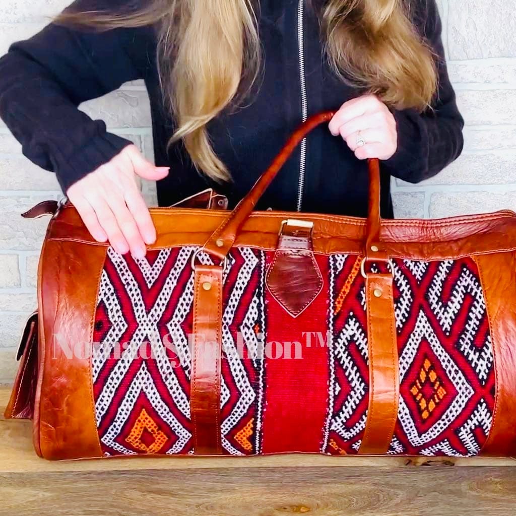 Marrakech Voyager Premium Leather Kilim Travel Bag