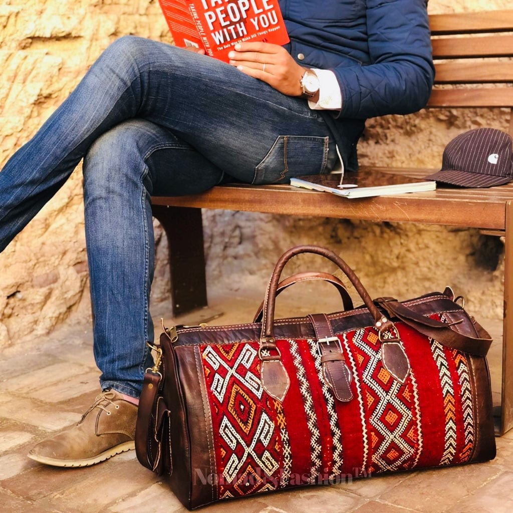 Marrakech Voyager Premium Leather Kilim Travel Bag