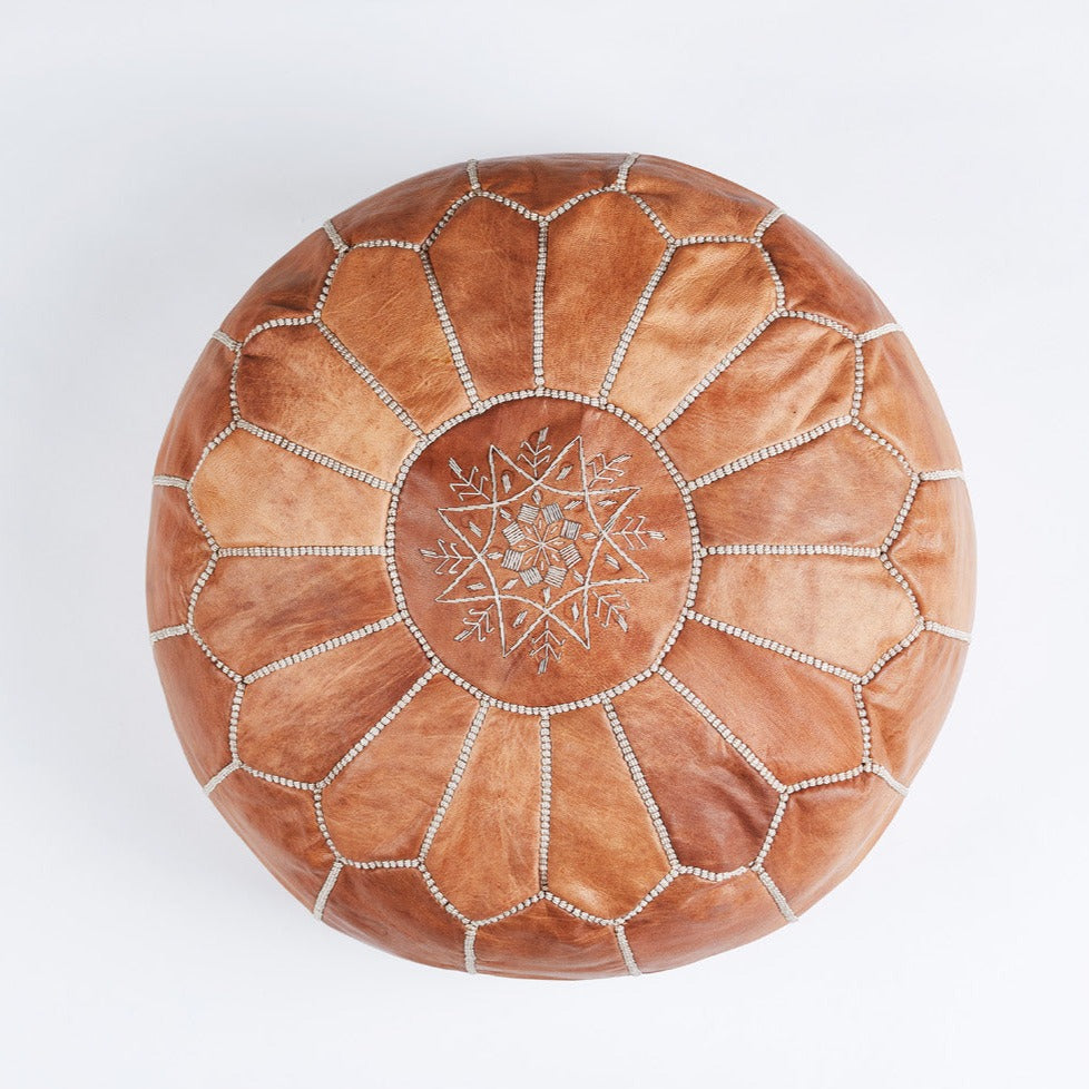 Tan Moroccan Leather Pouf | Ottoman