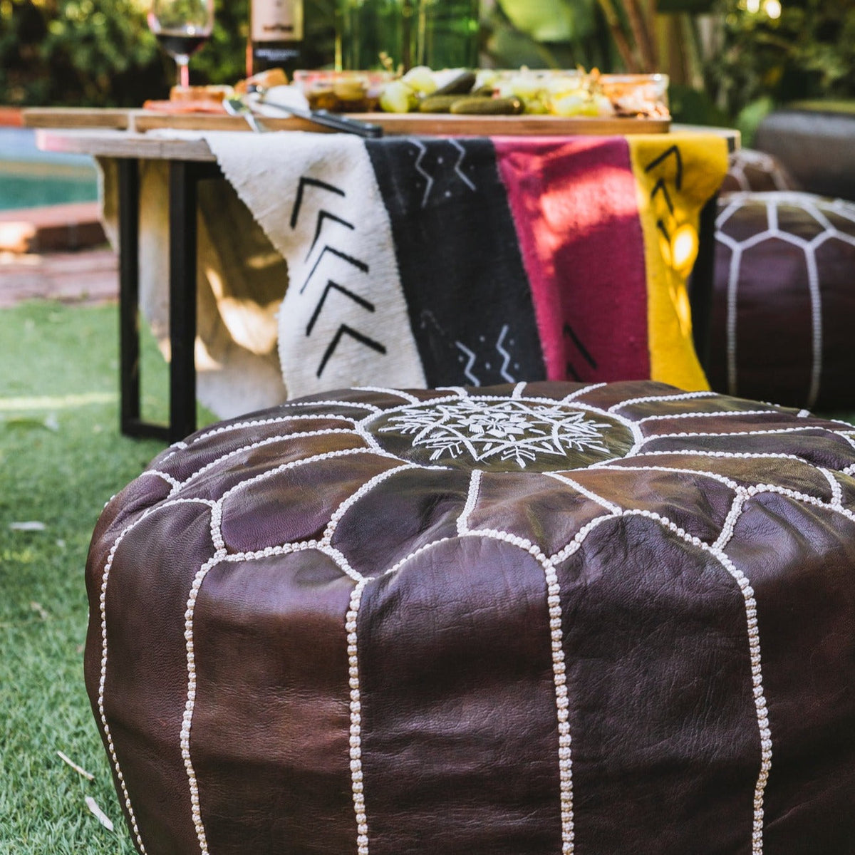 Dark Brown Moroccan Leather Pouf | Ottoman