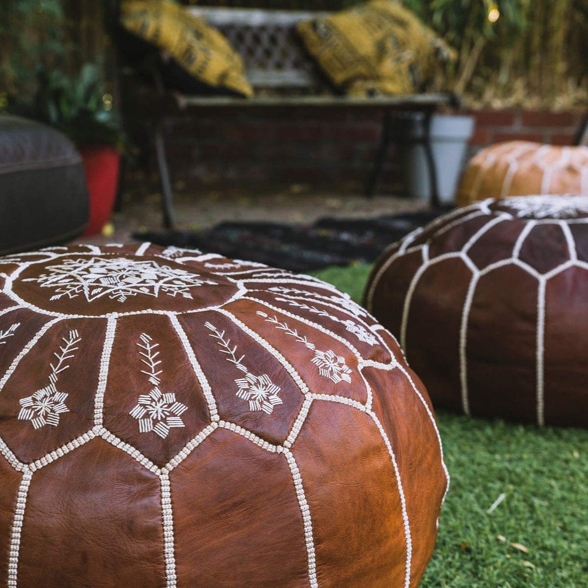 Vintage Brown Moroccan Leather Pouf | Ottoman