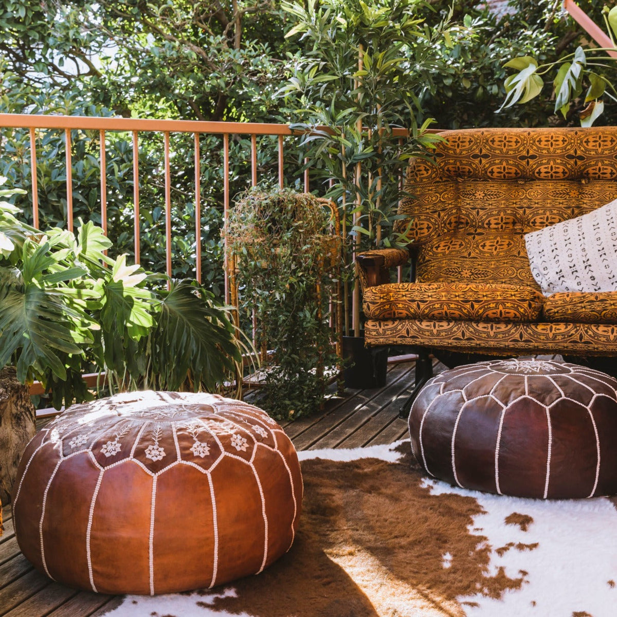 Vintage Brown Moroccan Leather Pouf | Ottoman