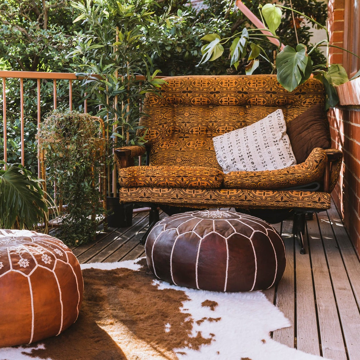 Dark Brown Moroccan Leather Pouf | Ottoman