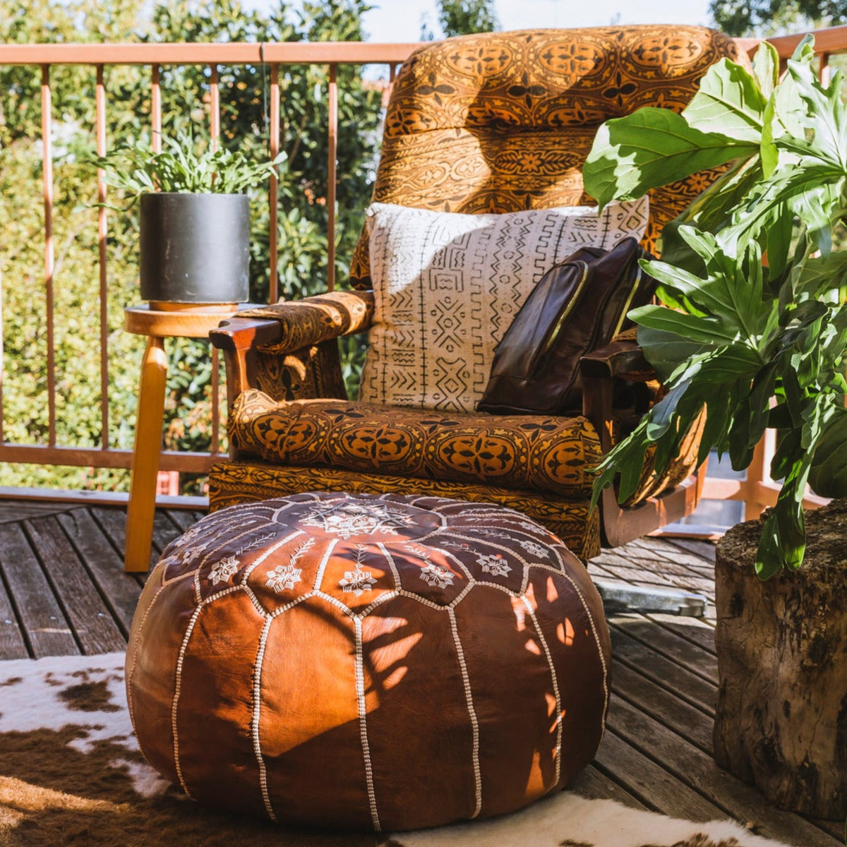 Vintage Brown Moroccan Leather Pouf | Ottoman