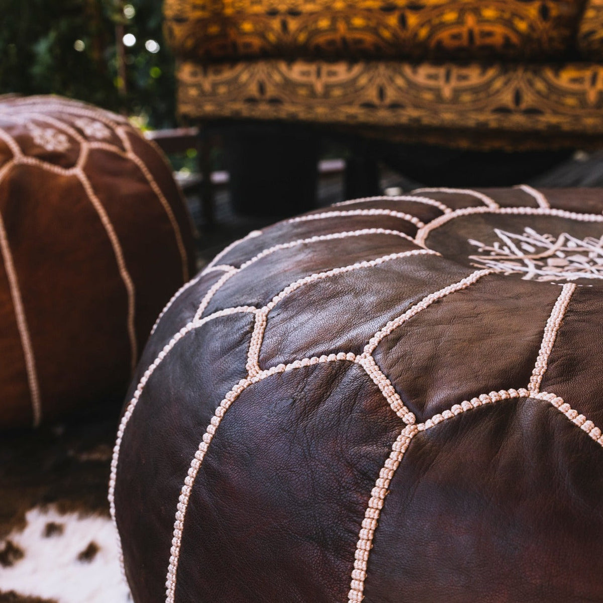 Dark Brown Moroccan Leather Pouf | Ottoman