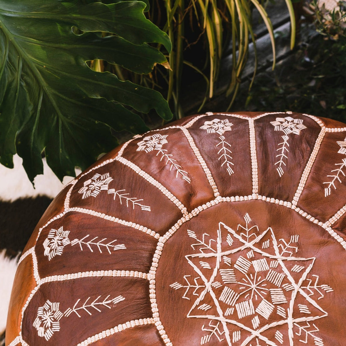 Vintage Brown Moroccan Leather Pouf | Ottoman