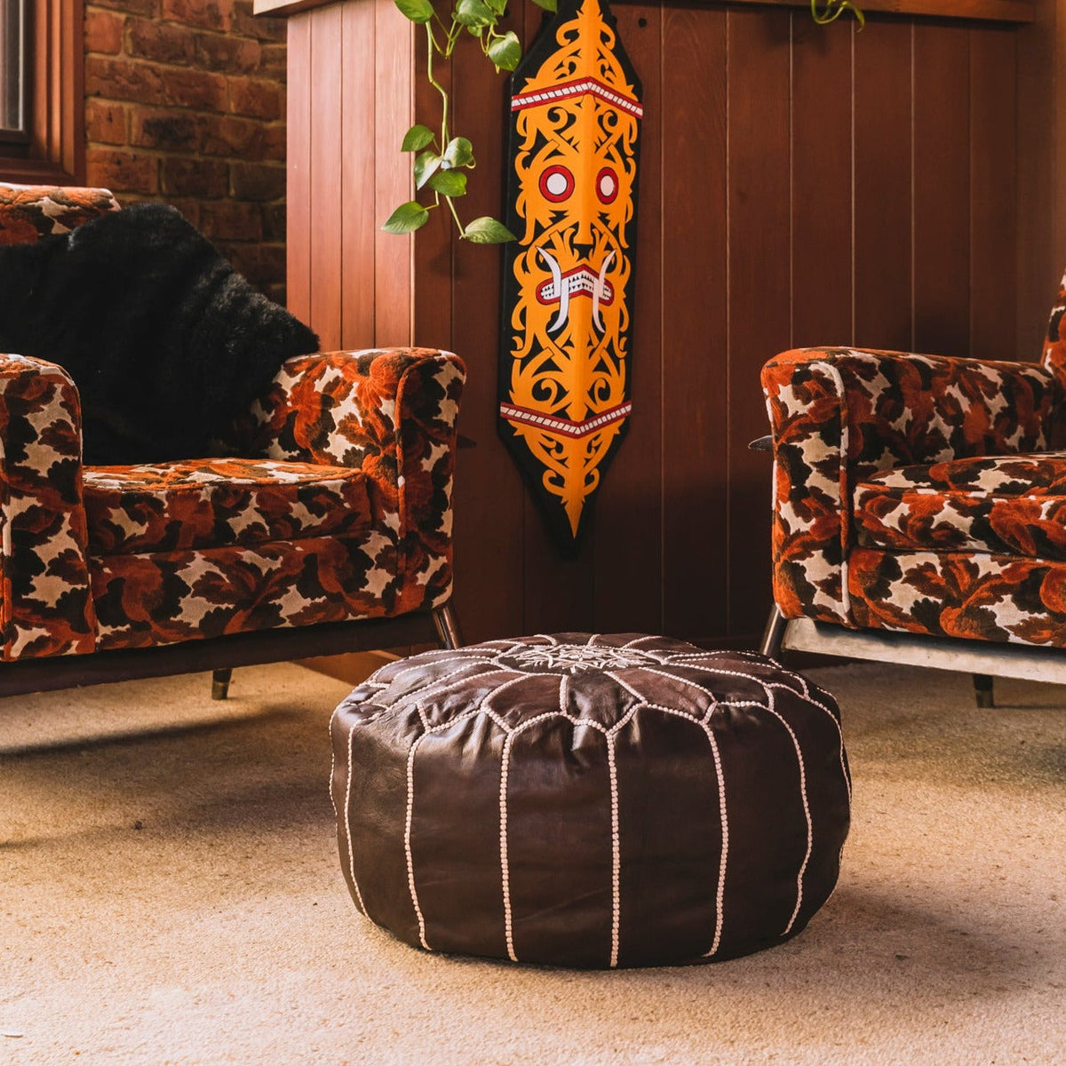 Dark Brown Moroccan Leather Pouf | Ottoman