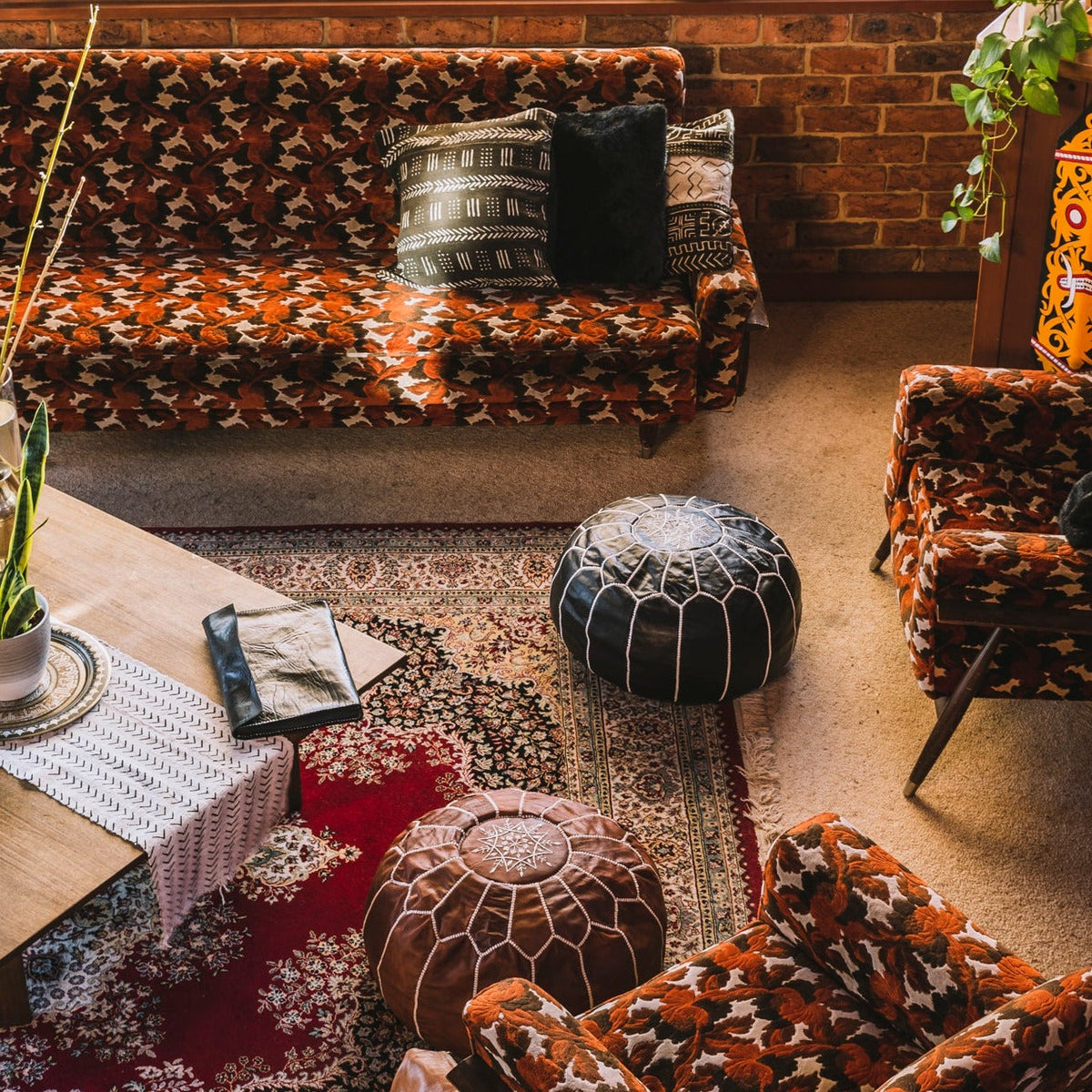 Dark Brown Moroccan Leather Pouf | Ottoman