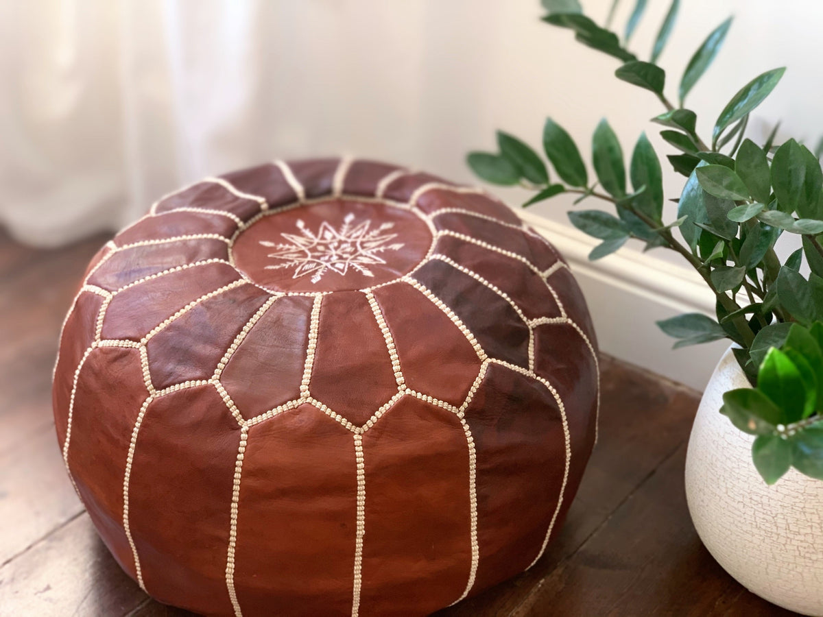 Leather Pouffe - Argan