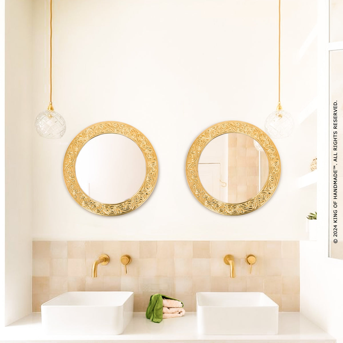 Elegant Moroccan Handmade Gold Round Wall Mirror | Exquisite Décor Accent (MR 1004)