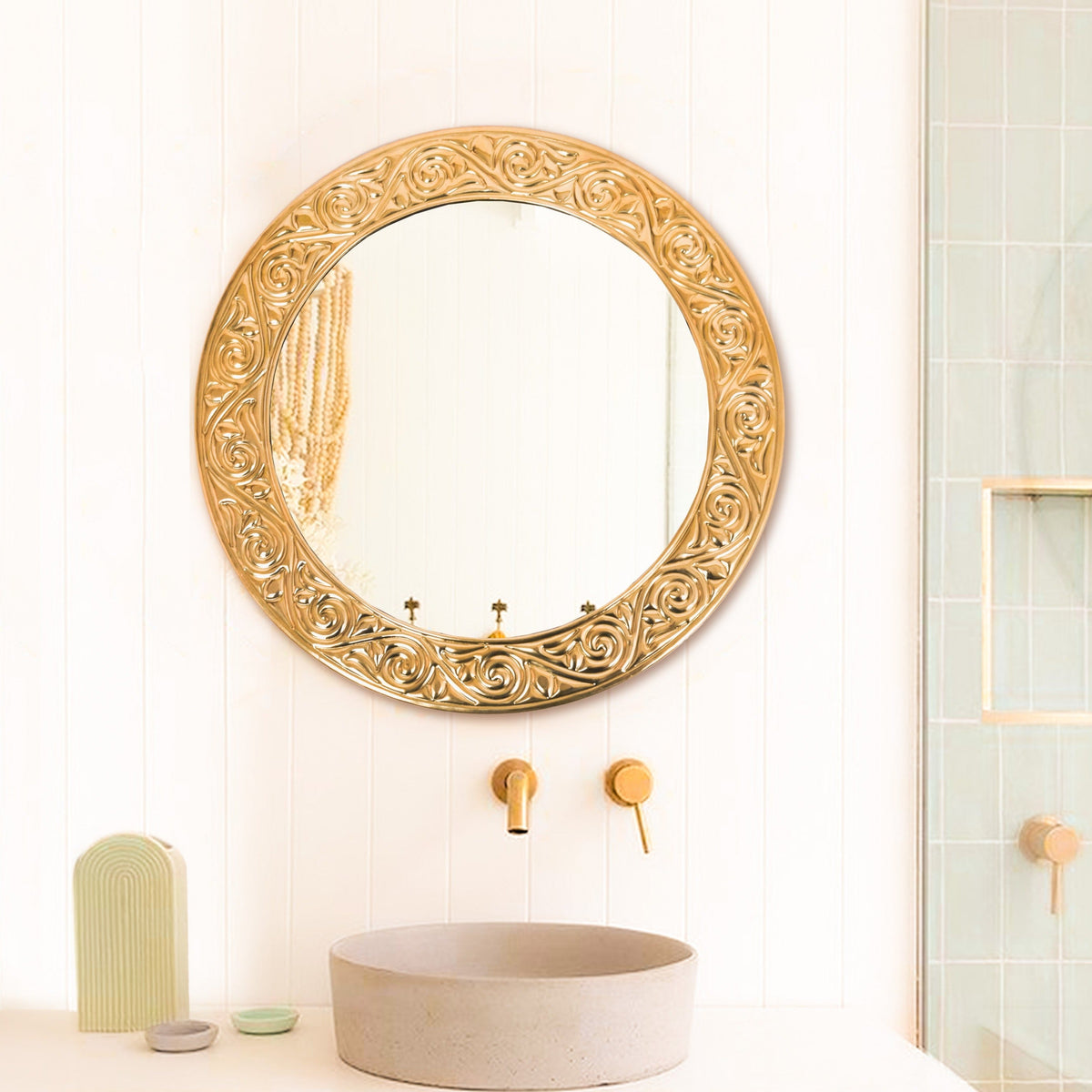 Elegant Moroccan Handmade Gold Round Wall Mirror | Exquisite Décor Accent (MR 1004)