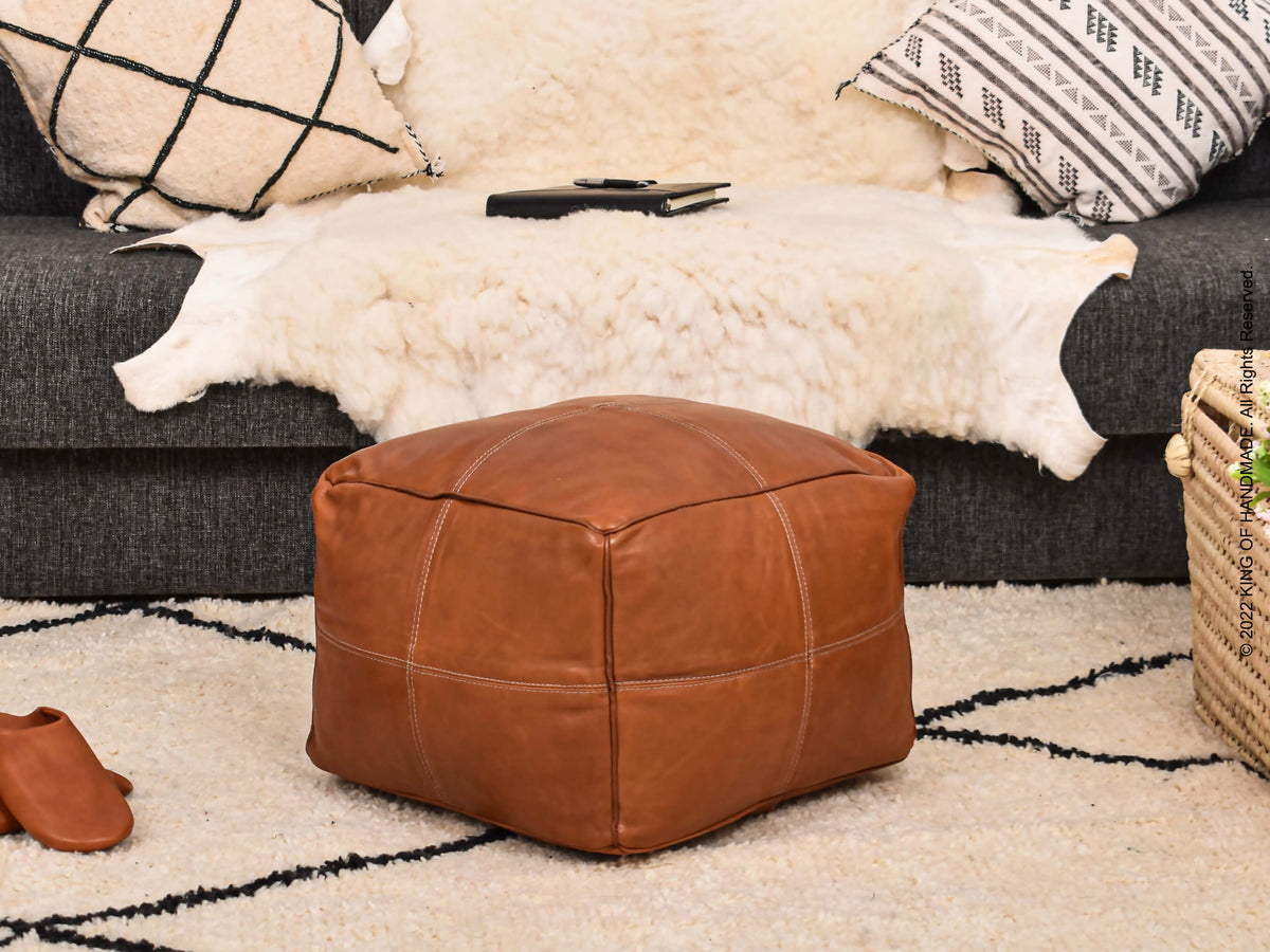 Moroccan Leather Pouf Ottoman - Square Footrest