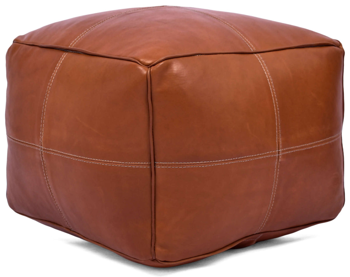 Moroccan Leather Pouf Ottoman - Square Footrest