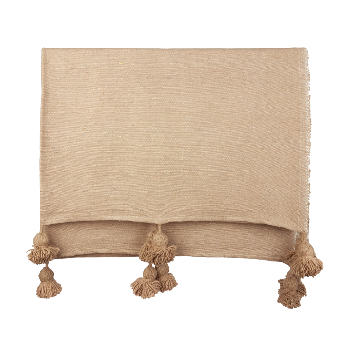 Pom Pom Blanket Camel