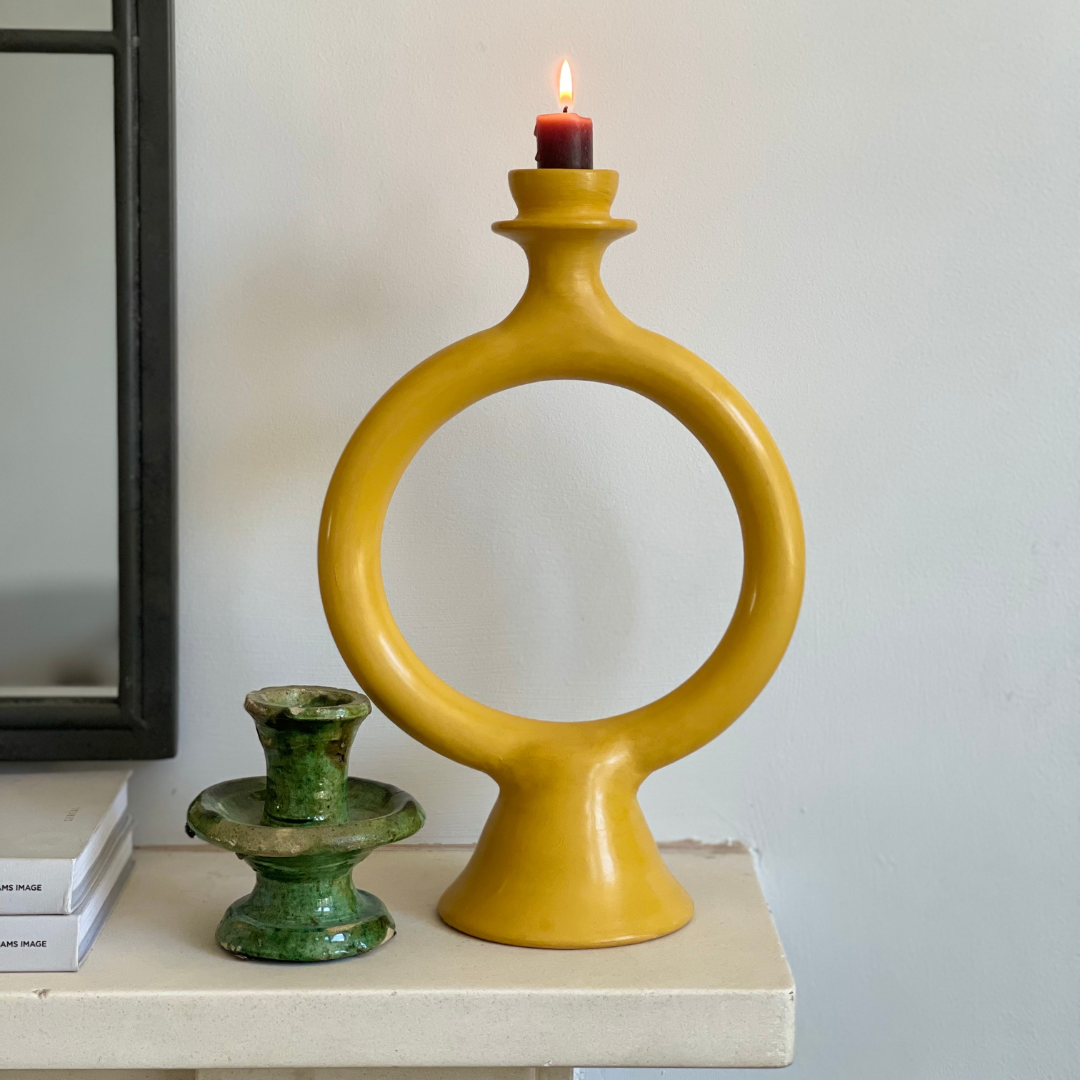 Set of 2 Ring Candle Holder Turmeric